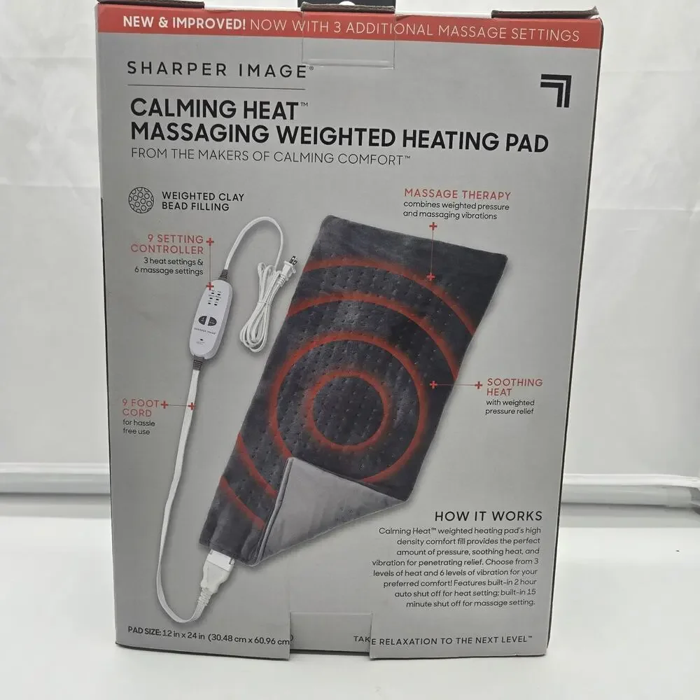 NEW! Sharper Image Calming Heat Massaging Weighted Electric Heating Pad 12x24